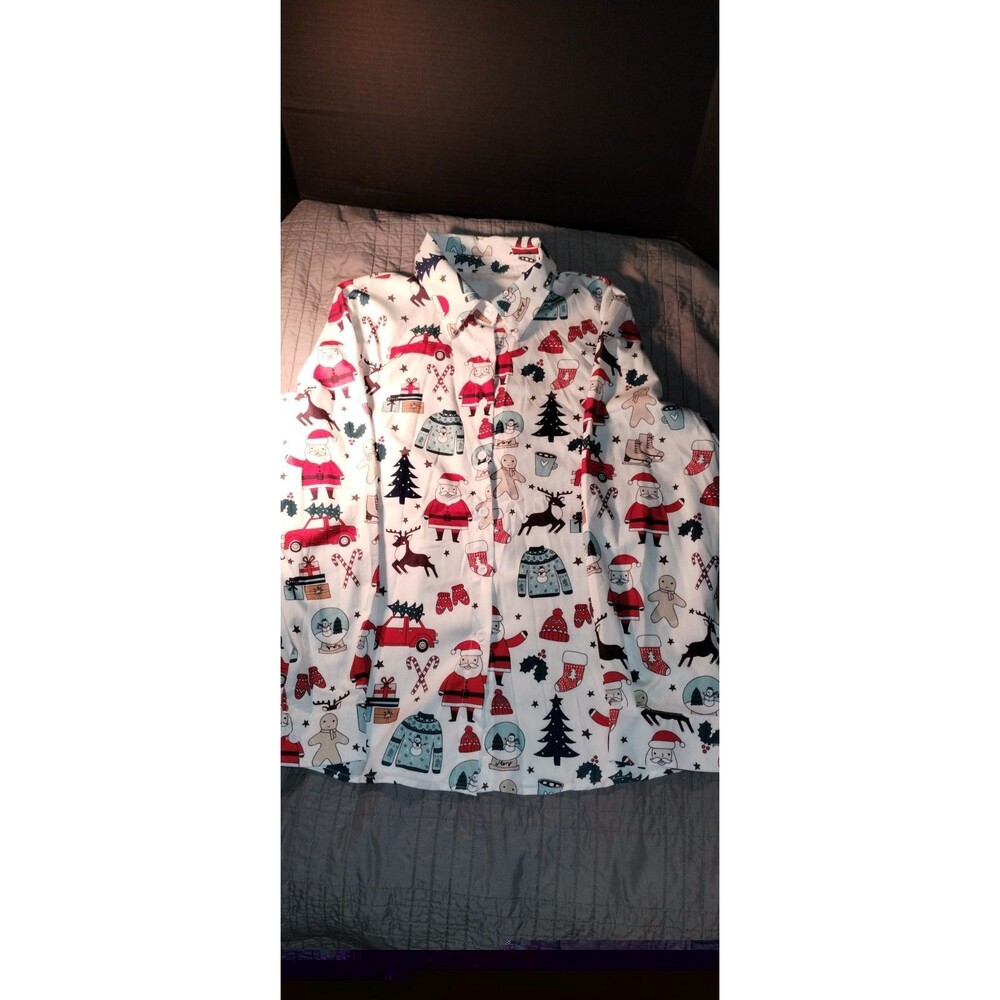 Christmas Holiday Print Fabric Santa Reindeer Trucks long sleeve size L